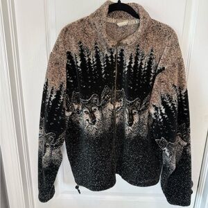 Men's Forest Wolf Pattern Jacket - Black and Brown size medium